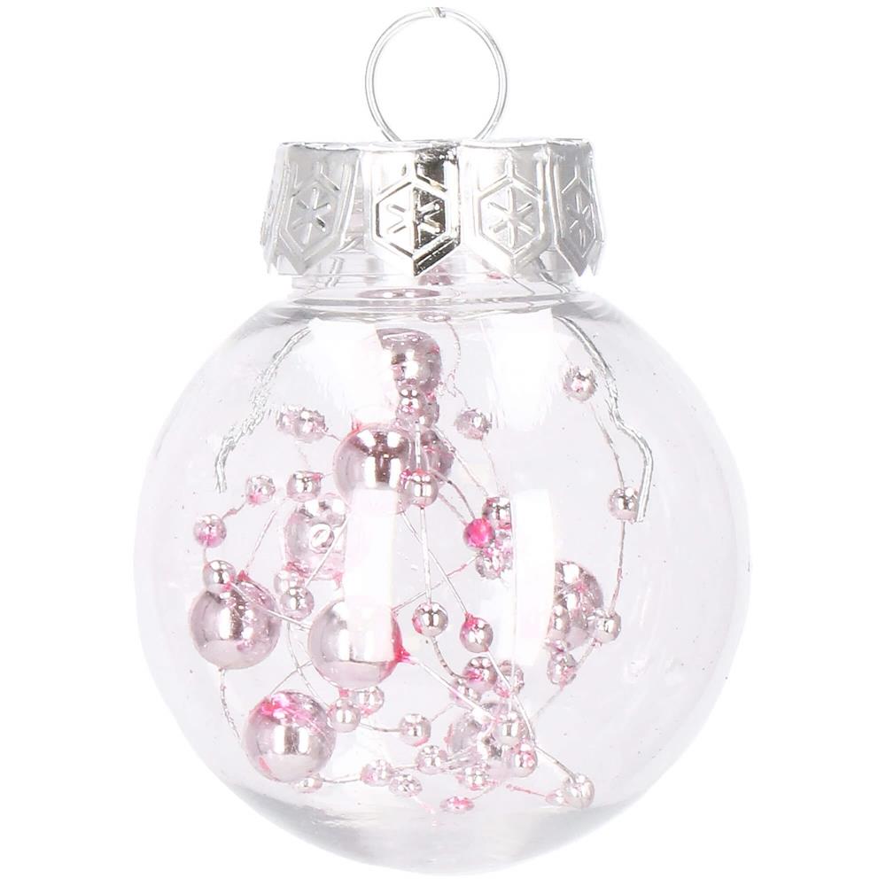 Set globuri de Craciun Inedit, 24 bucati, 5cm, transparente si roz pal