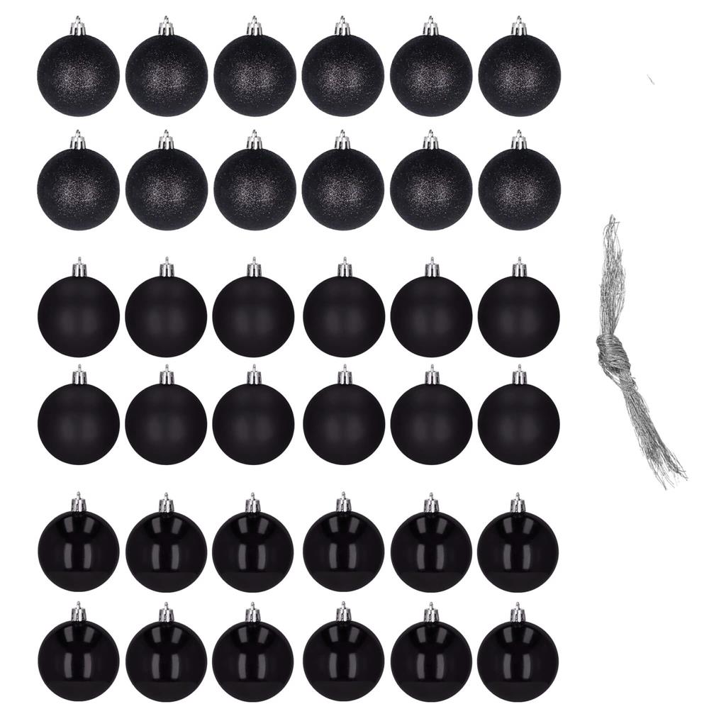 Set globuri de Craciun, 36 bucati, 3 modele, 3cm, negru