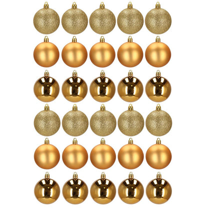 Set globuri de Craciun, 30 bucati, 3 modele, 6cm, auriu