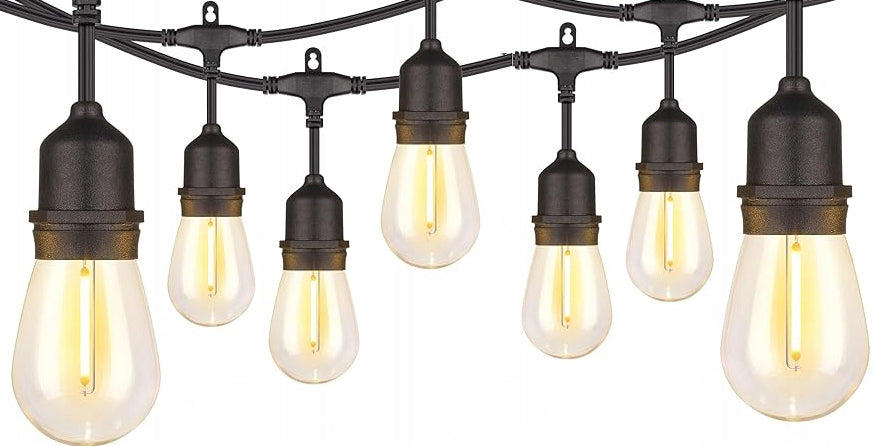 Ghirlanda luminoasa decorativa pentru exterior, alimentare la priza, 15 metri, 15 becuri LED cu iluminare calda 3000K, IP44, controler prin aplicatie