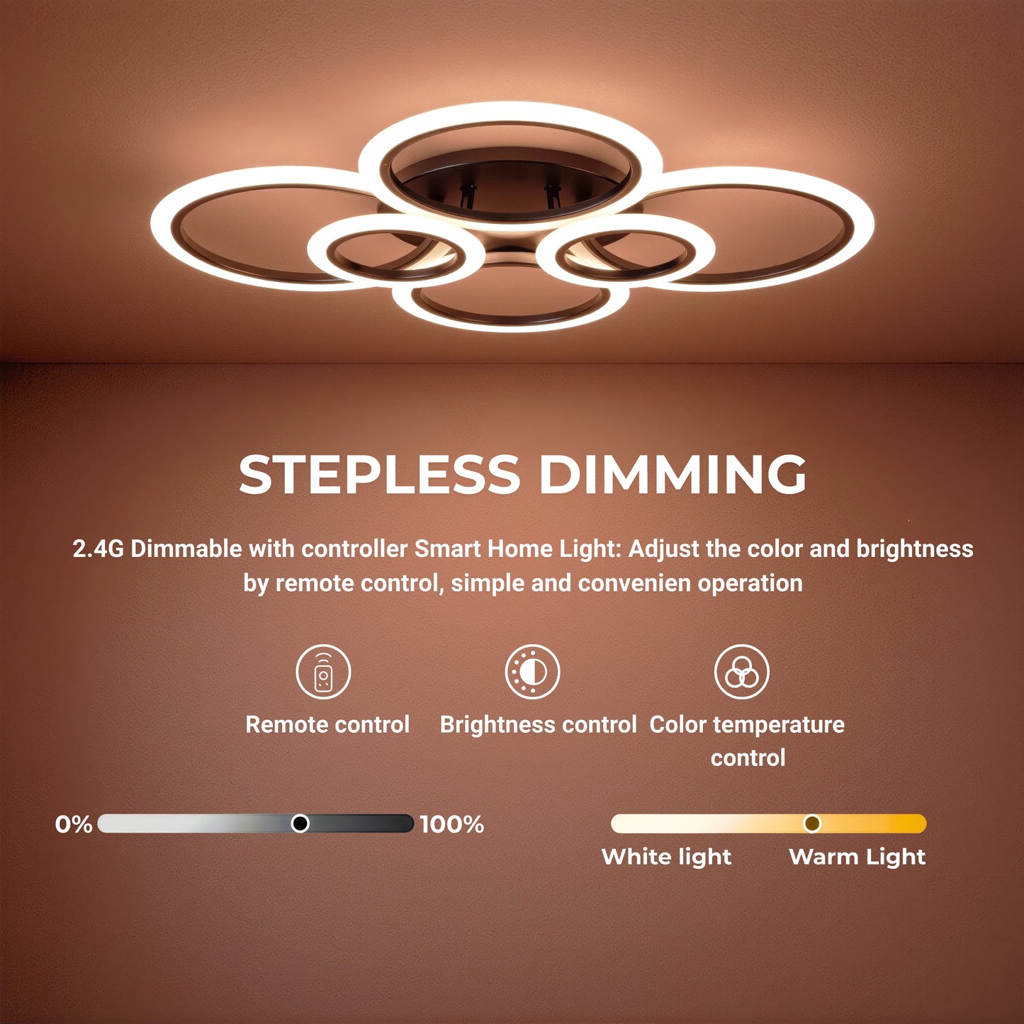 Lustra LED cu Telecomanda, Betty, 6 Cercuri, 82W, Lumina Rece/Calda/Neutra, Dimabila, Negru