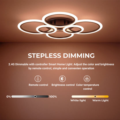 Lustra LED cu Telecomanda, Betty, 6 Cercuri, 82W, Lumina Rece/Calda/Neutra, Dimabila, Negru