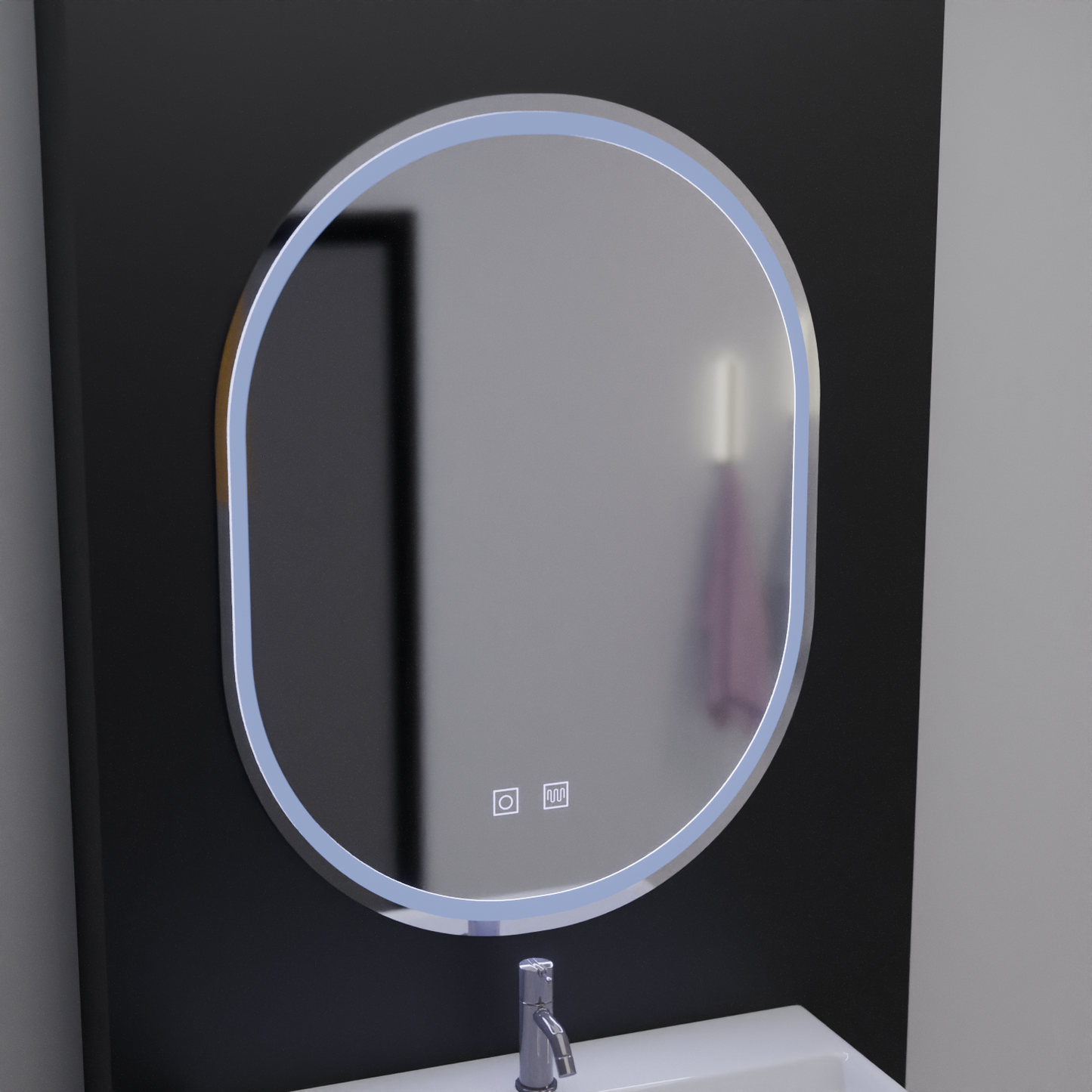 Oglinda LED Ovala, 60x80cm, Velara Touch, Sistem Dezaburire, Dimabila