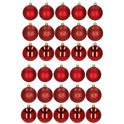 Set globuri de Craciun, 30 bucati, 3 modele, 6cm, rosu