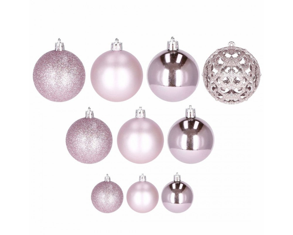 Set globuri de Craciun, 100 bucati, 3-6cm, roz