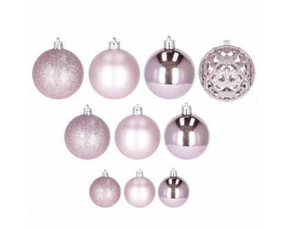 Set globuri de Craciun, 100 bucati, 3-6cm, roz