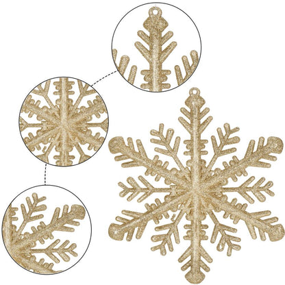 Decoratiune brad fulg de zapada, 30cm, auriu cu sclipici