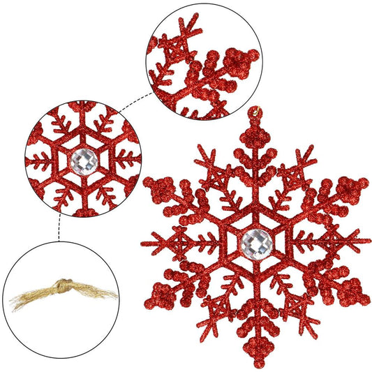 Decoratiune brad fulg de zapada cu cristal, set 2 bucati, 12cm, rosu