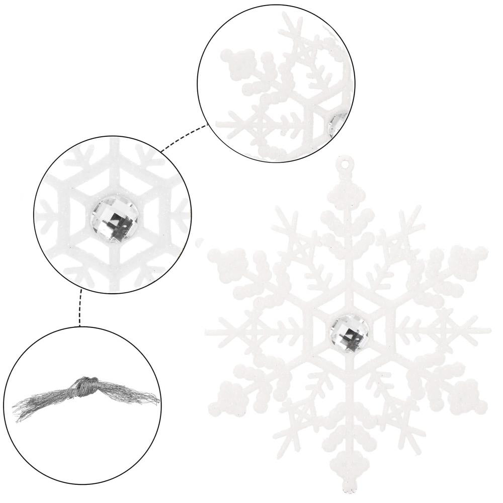 Decoratiune brad fulg de zapada cu cristal, set 2 bucati, 12cm, alb