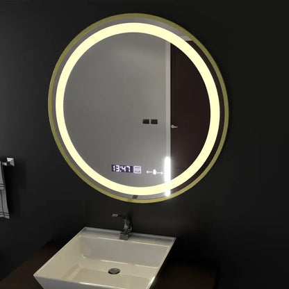 Oglinda LED Rotunda, 60cm, Celeste Royale Gold MotionGlow Marcello, Sistem Dezaburire, Ceas & Termometru, Dimabila