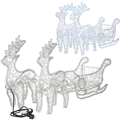 Instalatie lumini pentru Craciun, 2 reni cu sanie, , 480 LED-uri, 150cm, alb rece