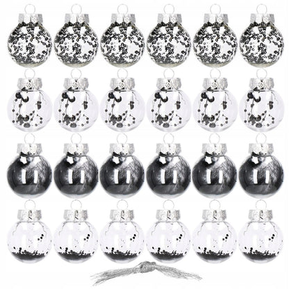 Set globuri de Craciun Inedit, 24 bucati, 5cm, transparente cu interior negru