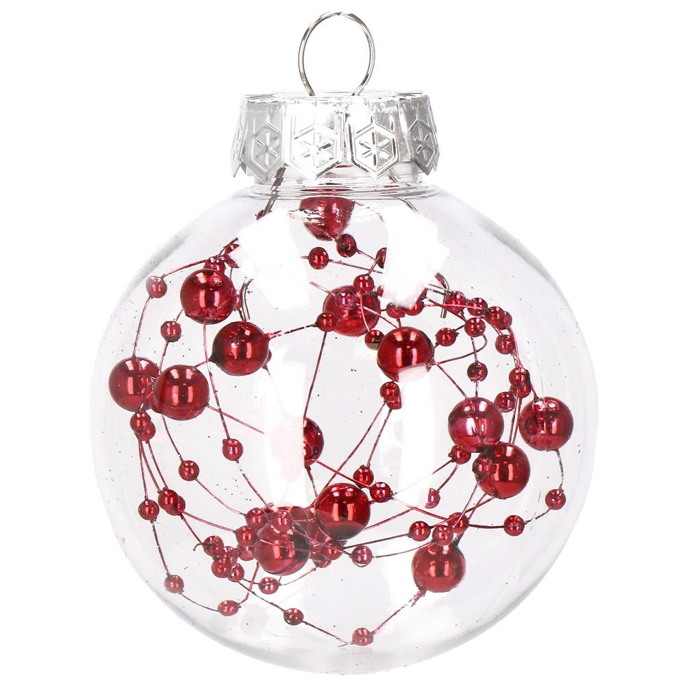 Set globuri de Craciun Inedit, 30 bucati, 7cm, transparente si rosu