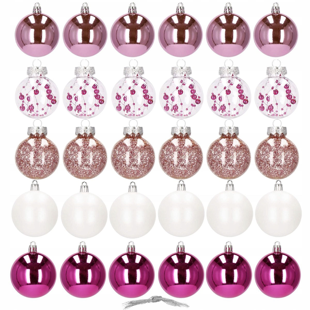 Set globuri de Craciun Inedit, 30 bucati, 6cm, transparente si roz