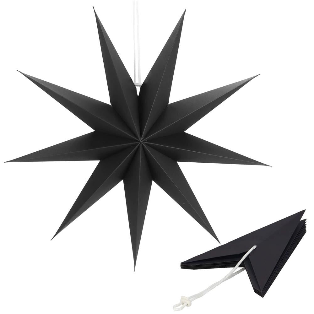 Stea decorativa 3D din hartie, cu 9 colturi, 60cm, neagra