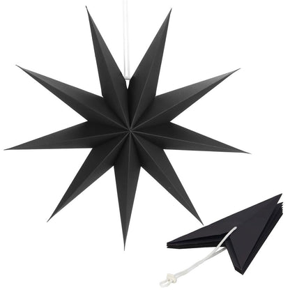 Stea decorativa 3D din hartie, cu 9 colturi, 60cm, neagra