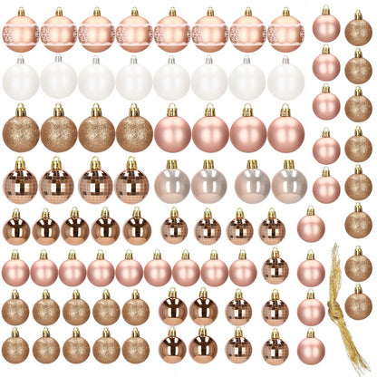 Set globuri si decoratiuni de Craciun, 86 piese, diverse dimensiuni, alb auriu