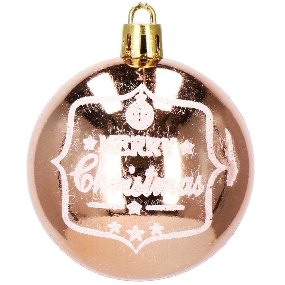 Set globuri de Craciun cu modele de sarbatori, 24 bucati, 6cm, rose