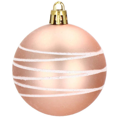 Set globuri de Craciun cu modele de sarbatori, 30 bucati, 6cm, roz si auriu