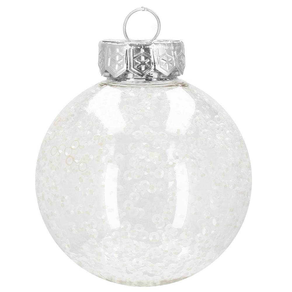 Set globuri de Craciun Inedit, 30 bucati, 7cm, transparente si alb
