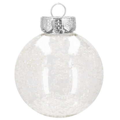 Set globuri de Craciun Inedit, 30 bucati, 7cm, transparente si alb