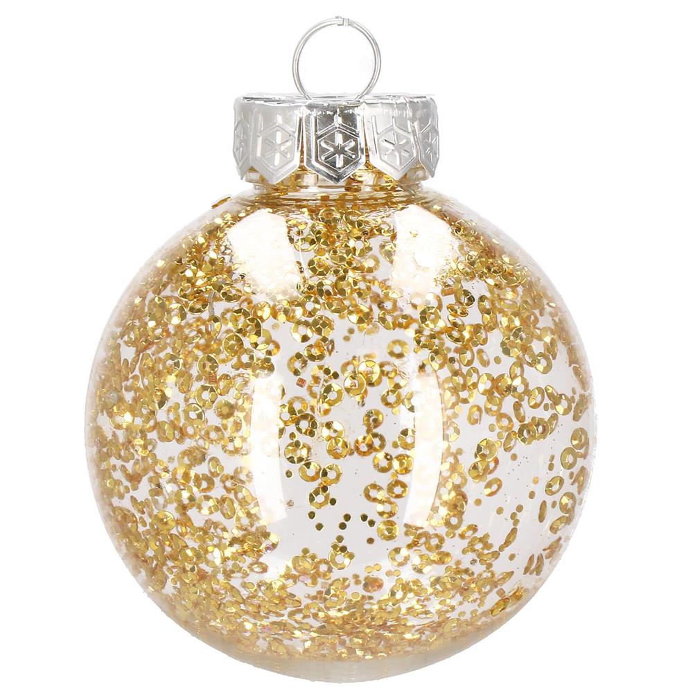 Set globuri de Craciun Inedit, 30 bucati, 7cm, transparente si auriu