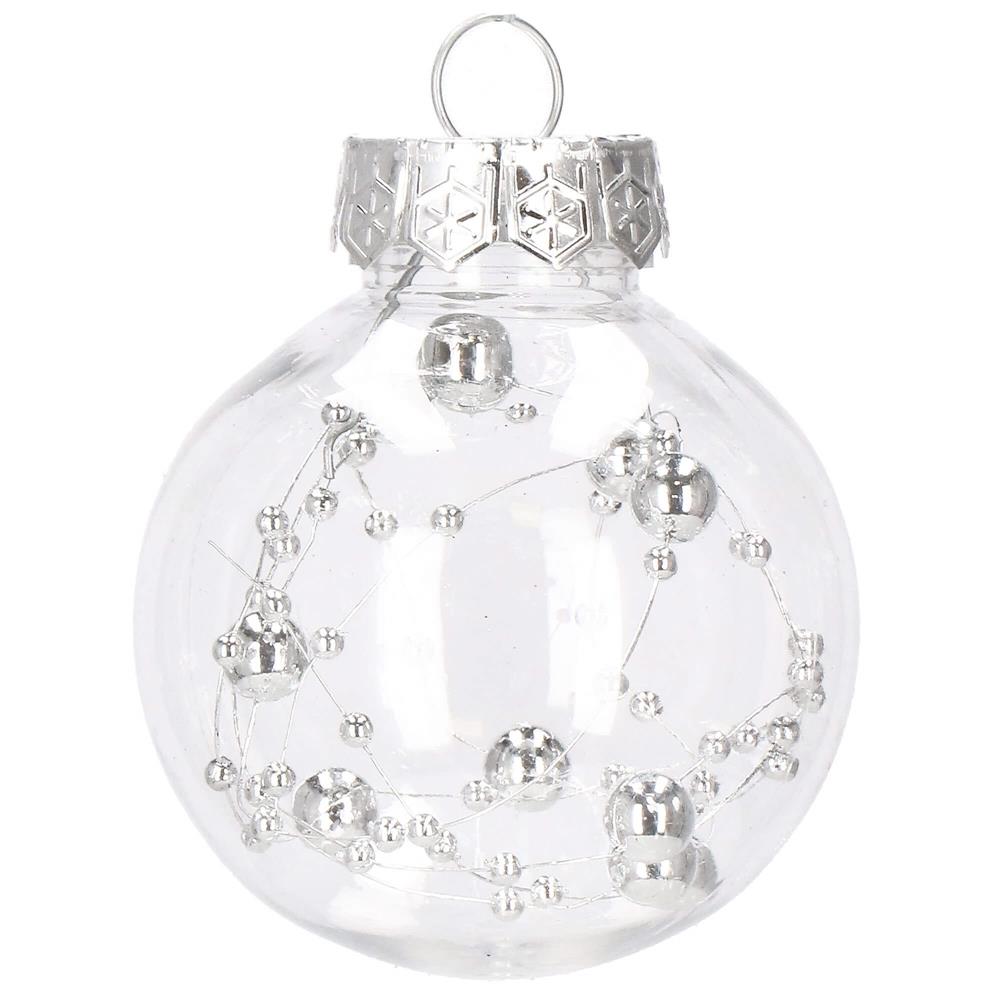 Set globuri de Craciun Inedit, 30 bucati, 6cm, transparente si argintiu