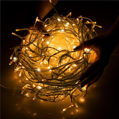 Ghirlanda luminoasa tip perdea 300 LED-uri, 12m, pentru interior/exterior, cu flash, iluminare galbena