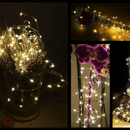 Instalatie lumina decorativa cu 100 LED-uri, 10m, alimentare baterii, telecomanda, iluminare galbena