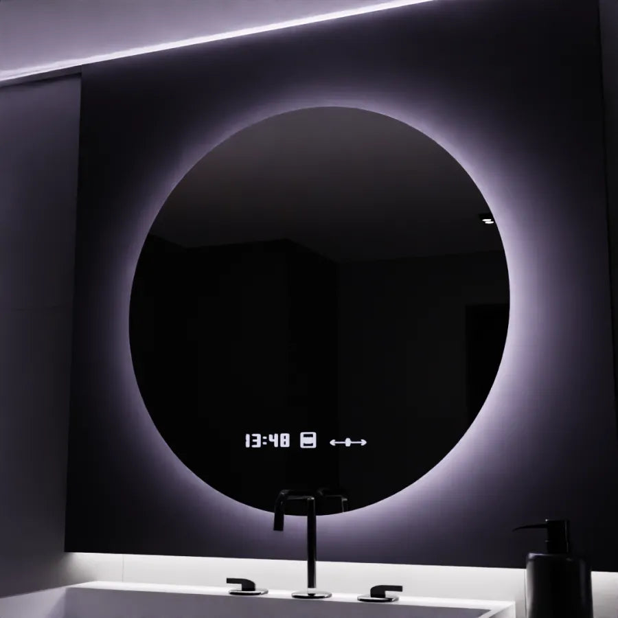 Oglinda LED Rotunda, 80cm, Serenite MotionGlow Marcello, Sistem Dezaburire, Ceas & Termometru, Dimabila