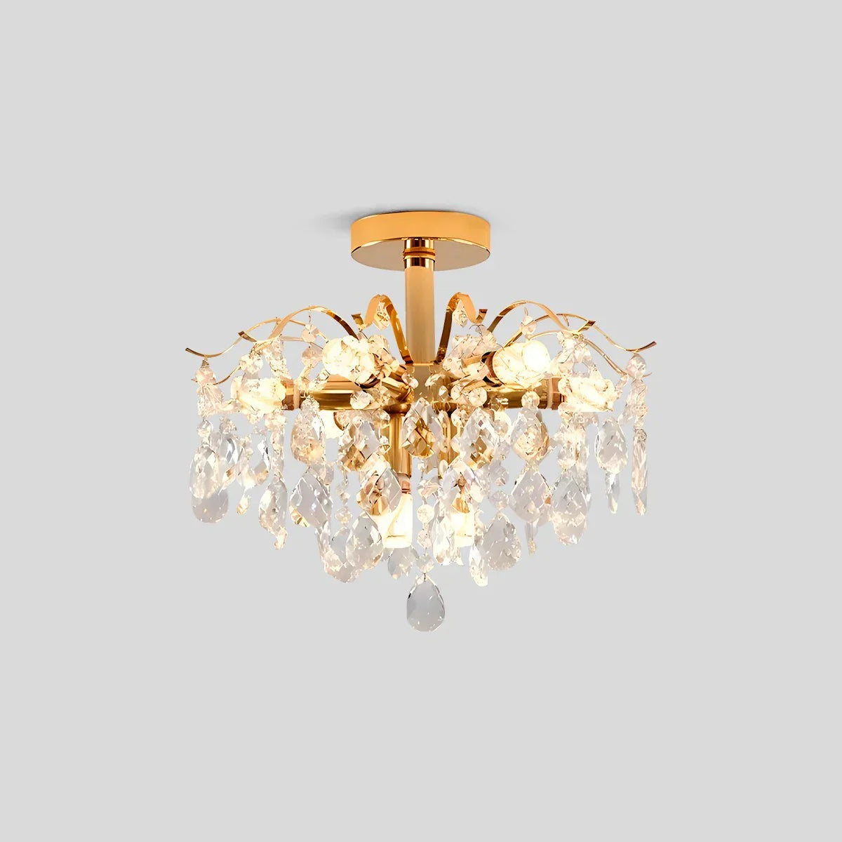 Candelabru Cristal Fiamma, 6x E14, Diametru 45cm, Auriu, Metal si Cristal