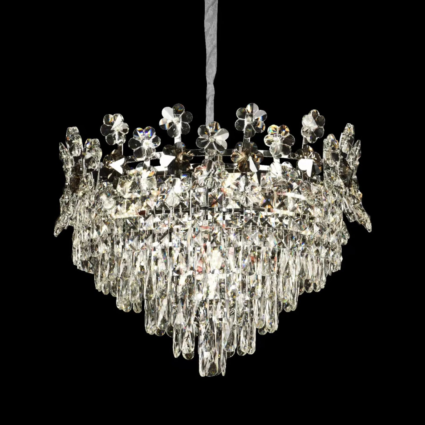 Candelabru Cristal CC6705/500CR 9x E14, Diametru 49cm, Crom Lucios, Inaltime Reglabila