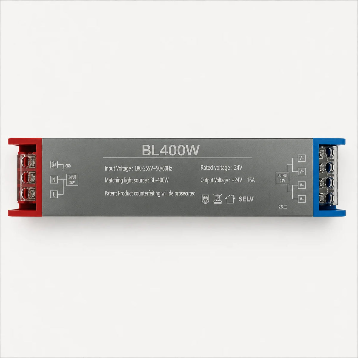 Sursa de alimentare LED 24V, 20.5x2.5x4 cm, Cupru si Aluminiu, Neagra