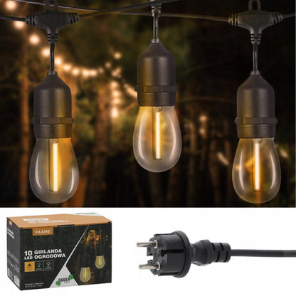 Ghirlanda luminoasa decorativa pentru exterior, alimentare la priza, 10 metri, 10 becuri LED cu iluminare calda 3000K, IP 44