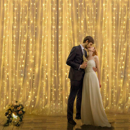 Ghirlanda luminoasa tip perdea 400 LED-uri, 3m, pentru interior/exterior, iluminare galbena