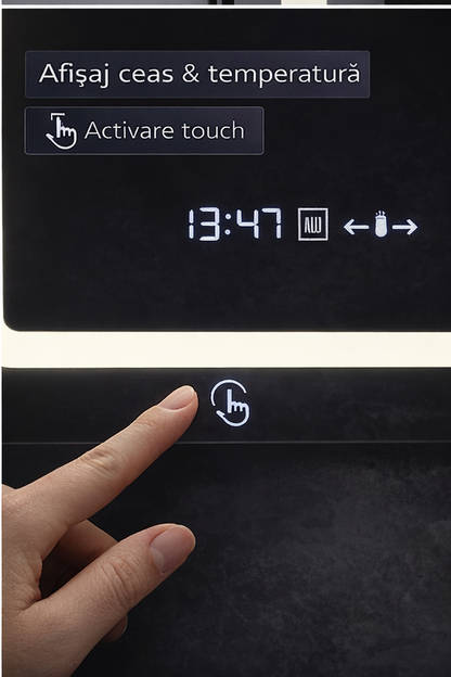 Oglinda LED Rectangulara, 60x80cm, Eclat MotionGlow Marcello, Ceas & Termometru, Sistem Dezaburire, Lupa Cosmetica, Dimabila