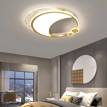 Lustra LED Marco cu Telecomanda, 51W, Dimabila, Auriu, Metal, Acril si Sticla, 3000K/4000K/6000K