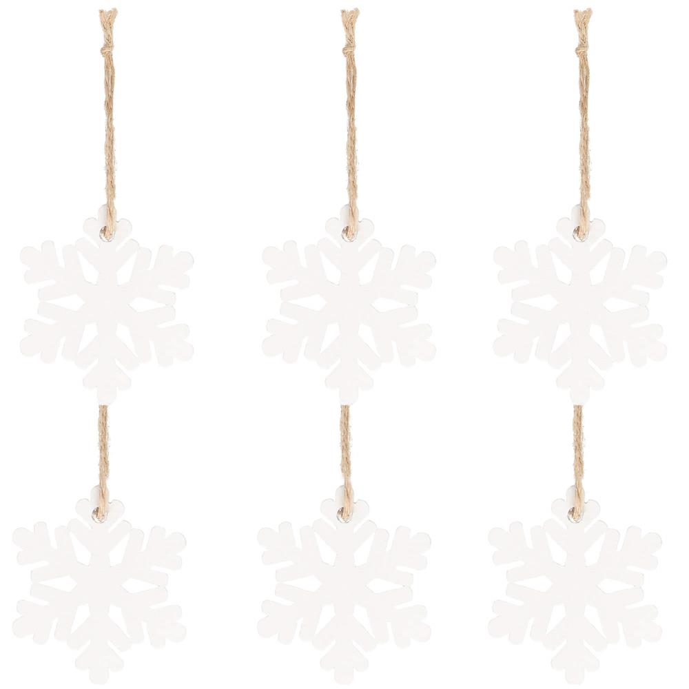 Decoratiune brad fulg de zapada din lemn, set 6 bucati, 4cm, alb