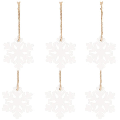 Decoratiune brad fulg de zapada din lemn, set 6 bucati, 4cm, alb