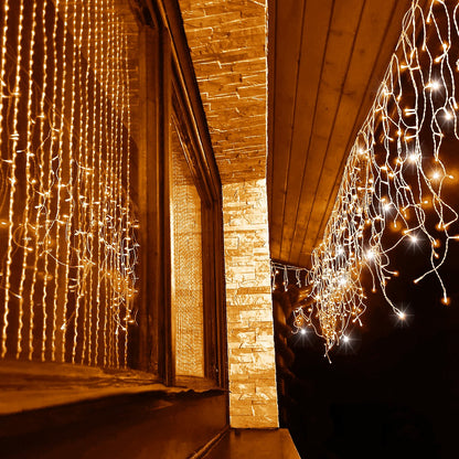 Ghirlanda luminoasa tip perdea cu flash 500 LED-uri, 20m, pentru interior/exterior, iluminare galbena