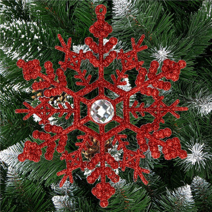 Decoratiune brad fulg de zapada cu cristal, set 2 bucati, 12cm, rosu