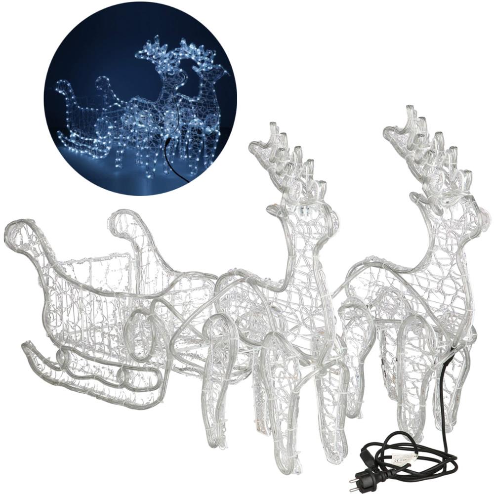 Instalatie lumini pentru Craciun, 2 reni cu sanie, , 480 LED-uri, 150cm, alb rece