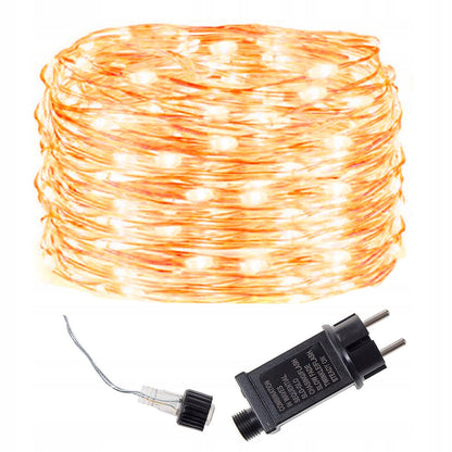 Instalatie lumina decorativa cu 300 LED-uri, 30m, pentru interior/exterior, iluminare galbena