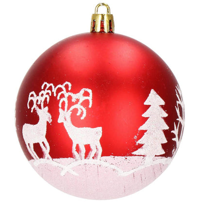 Set globuri de Craciun, 16 bucati, 8cm, 8 modele, rosu alb