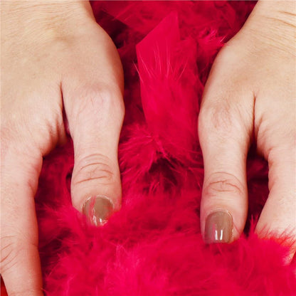 Ghirlanda pentru decor sau bradul de Craciun, model puf si pene, rosu intens, 180cm