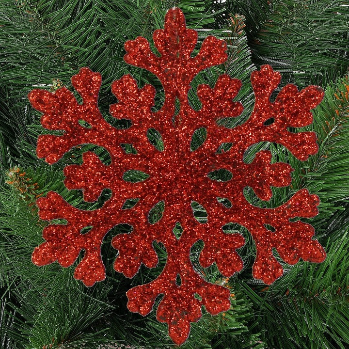 Decoratiune brad fulg de zapada, set 8 bucati, 8cm, rosu