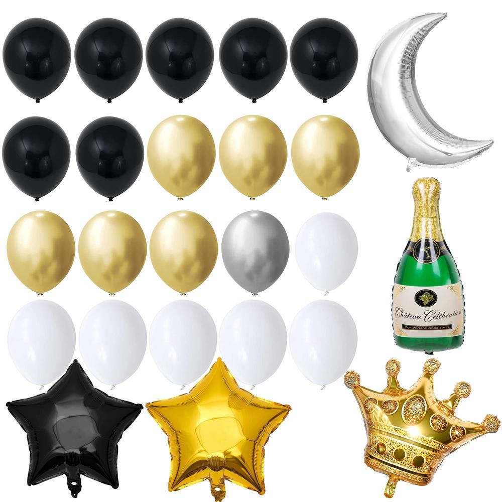 Set 53 baloane si decoratiuni, Happy Birthday, argintiu, negru, auriu