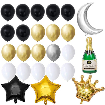 Set 53 baloane si decoratiuni, Happy Birthday, argintiu, negru, auriu