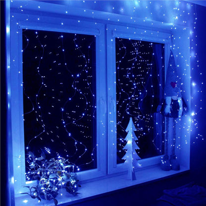 Ghirlanda luminoasa tip perdea 300 LED-uri, 3x3m, pentru interior, alimentare USB, albastru