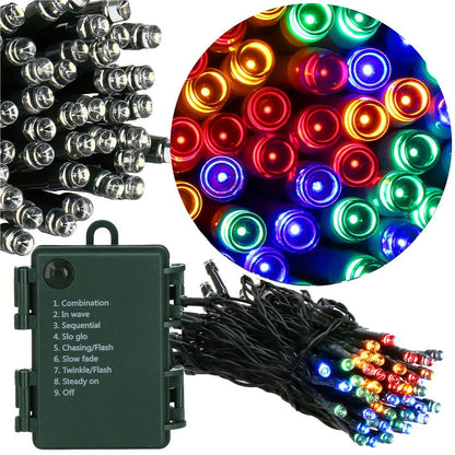 Instalatie lumini de exterior pentru gradina, 10 metri, 100 LED-uri, cu baterii, multicolor